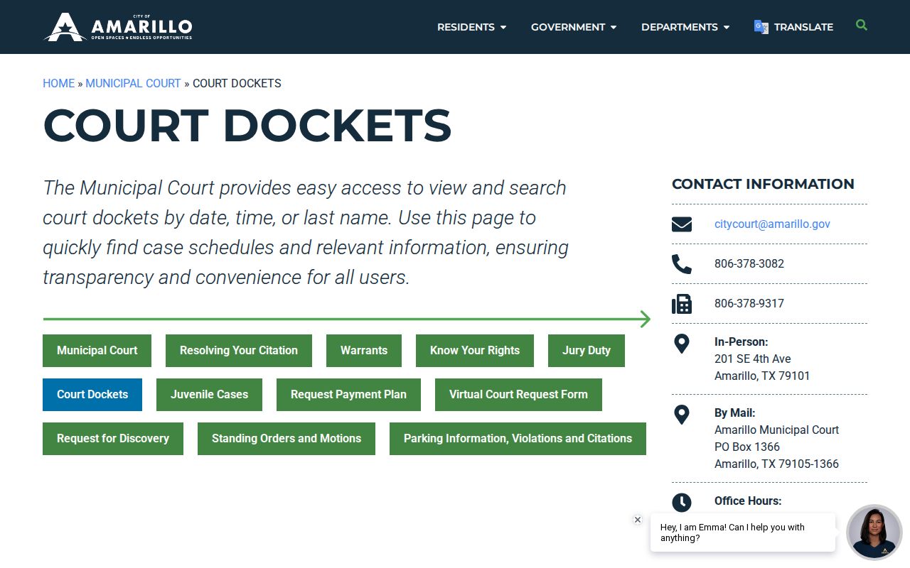 Amarillo criminal records municipal court docket search