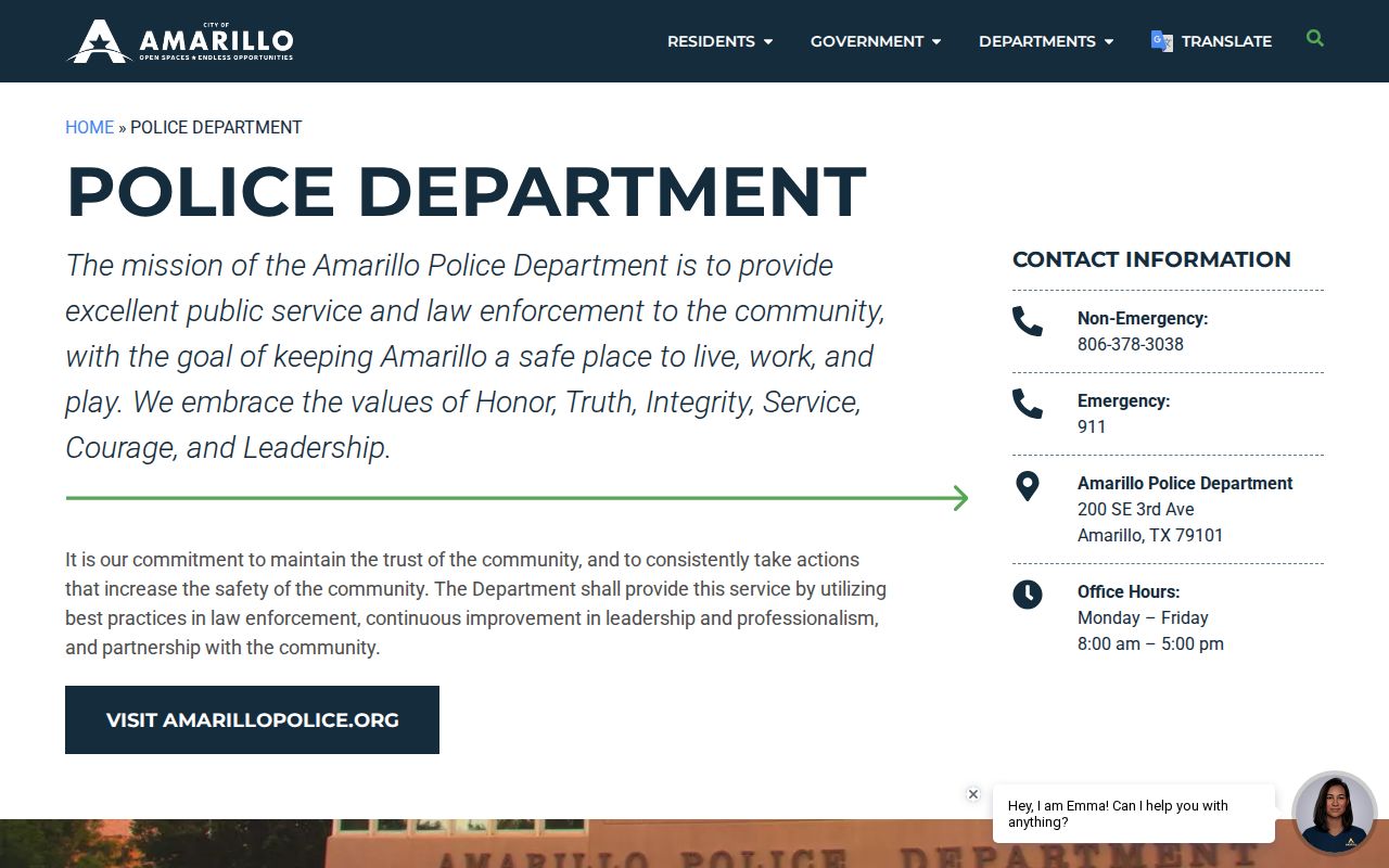 Amarillo Police Department source for Amarillo criminal records