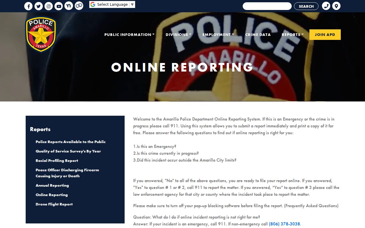 Amarillo criminal records online police incident reporting