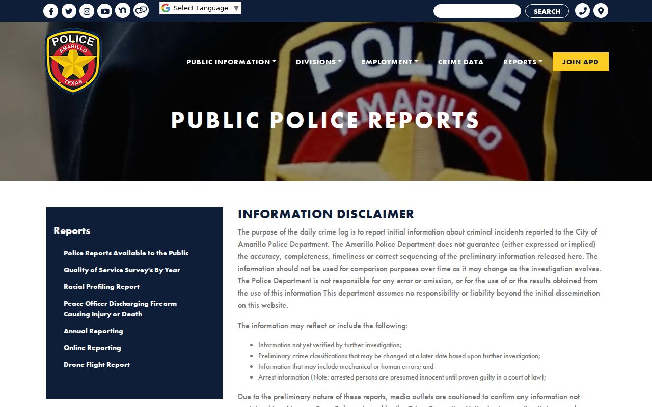 Amarillo criminal records in police public releases