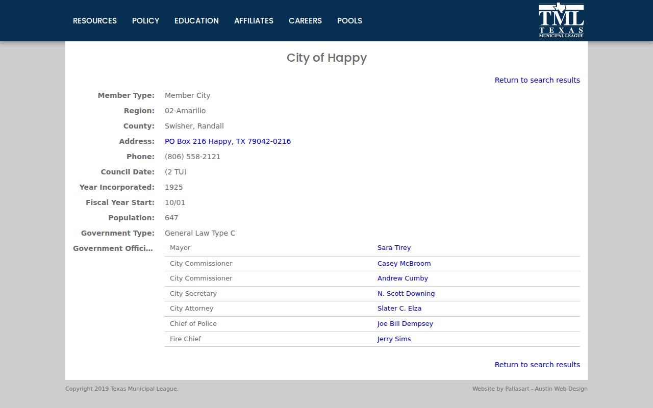 Randall County Happy criminal records Texas Municipal League directory