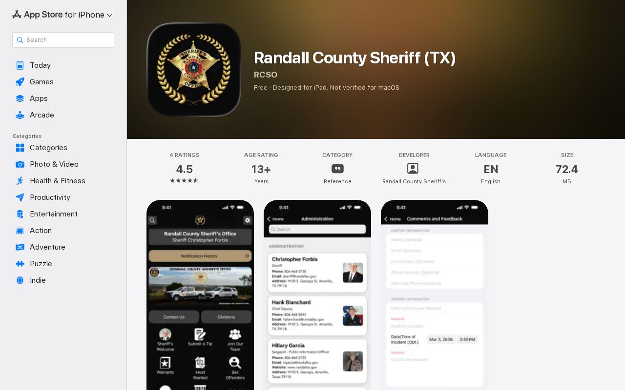 Randall County arrest information sheriff iOS app