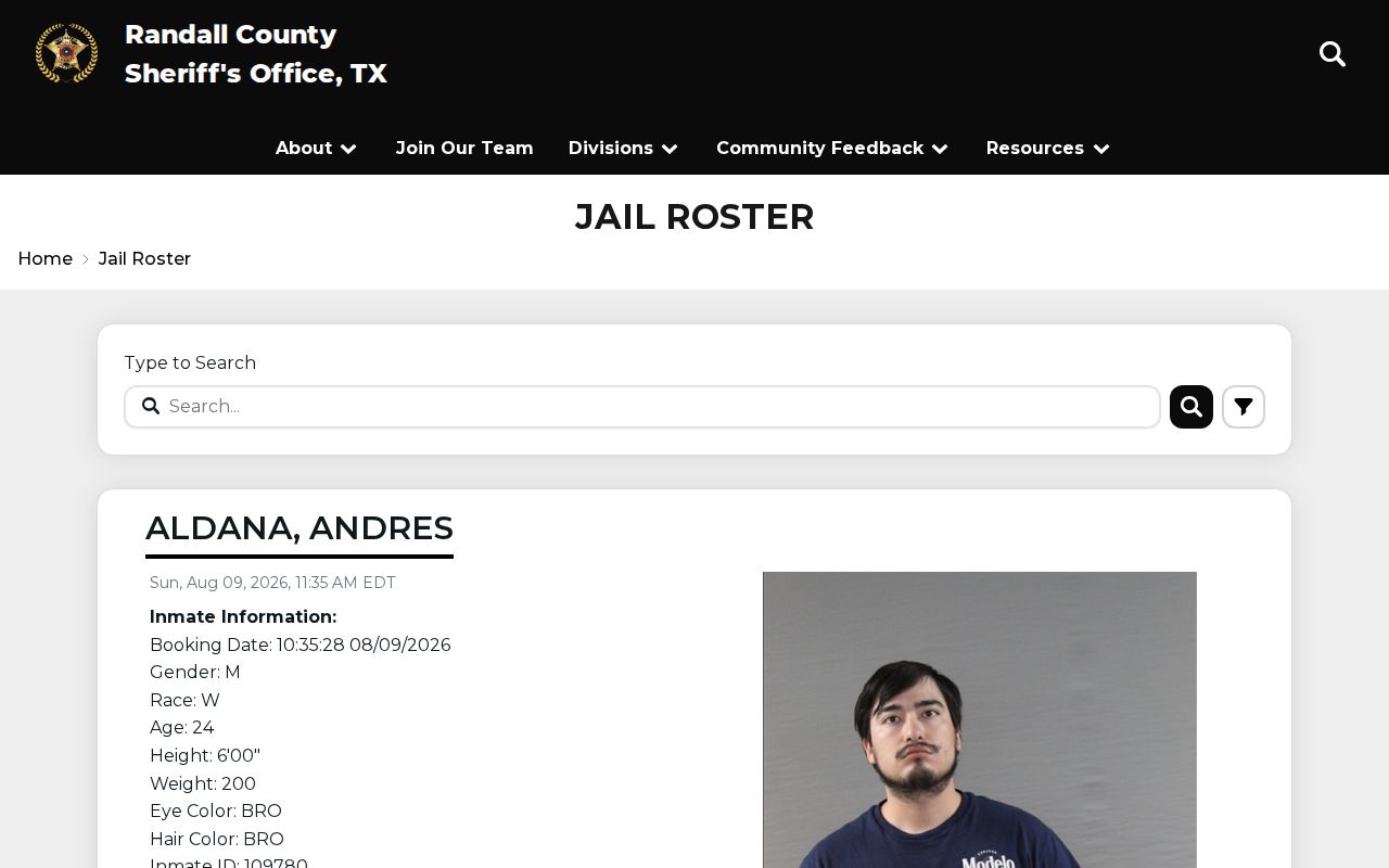 Randall County arrest lookup official jail roster search