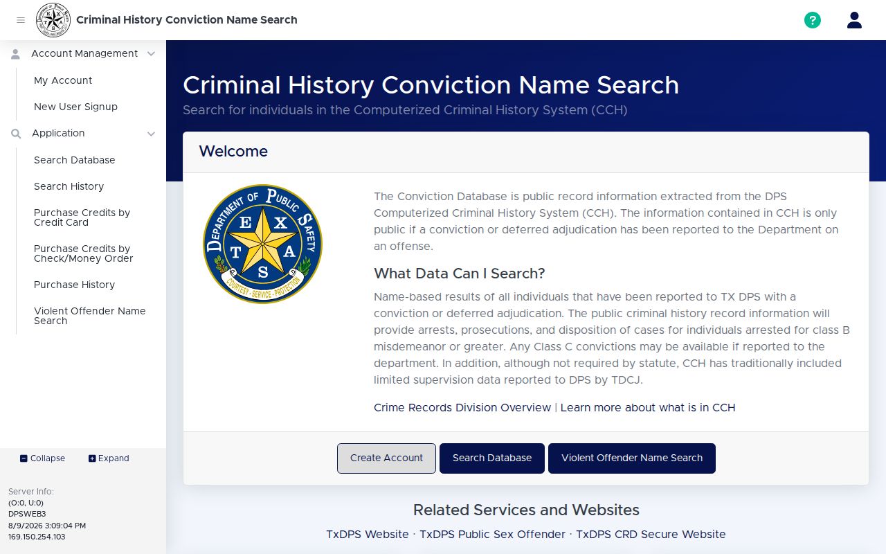 Texas DPS public criminal history search for Randall County records