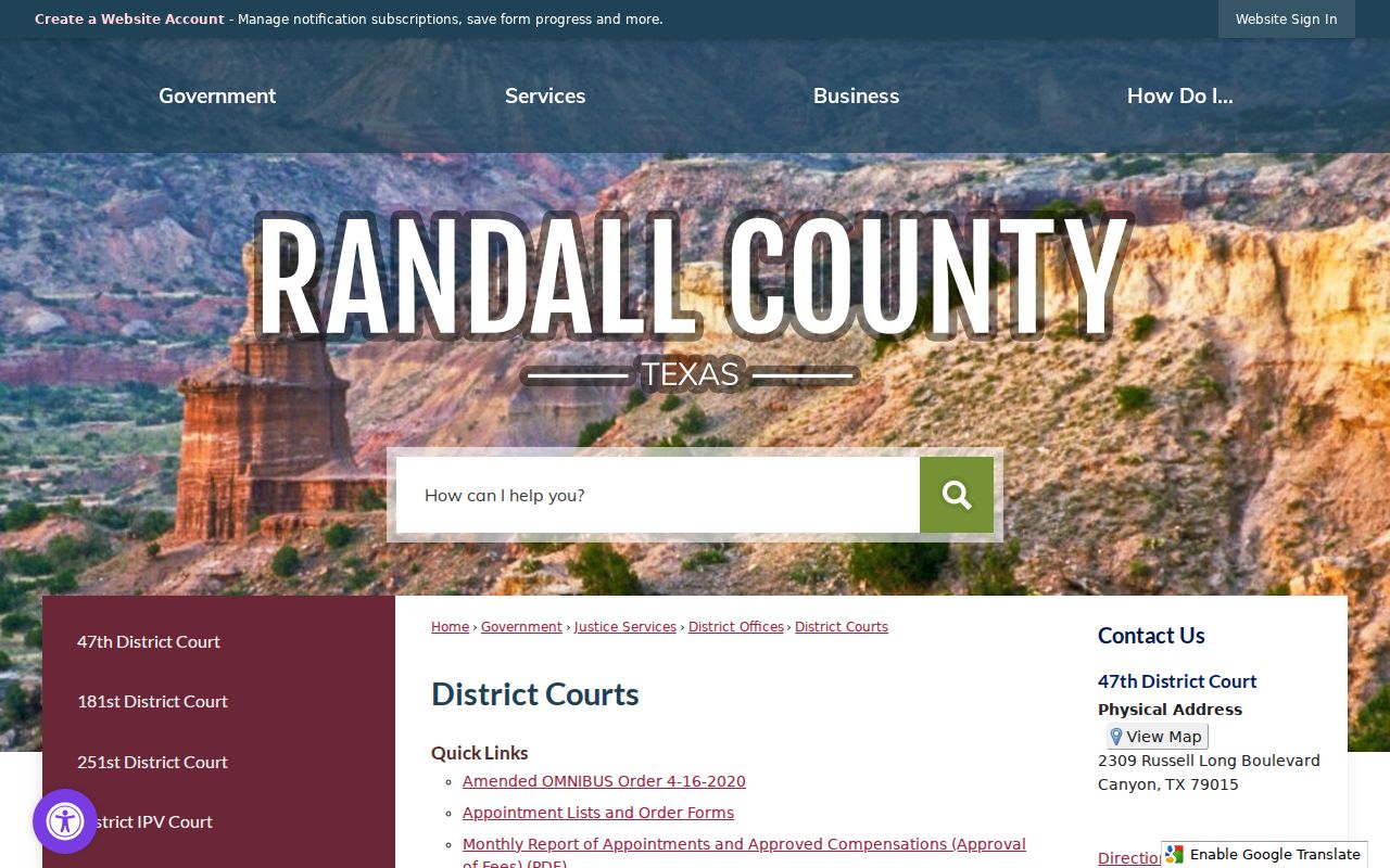 Randall County criminal court cases district court directory