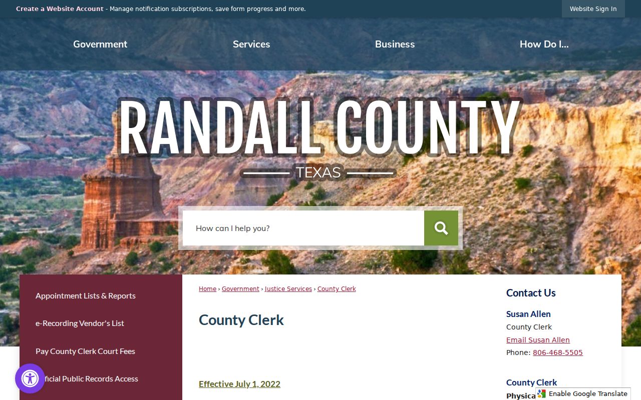 Randall County misdemeanor criminal court case County Clerk information