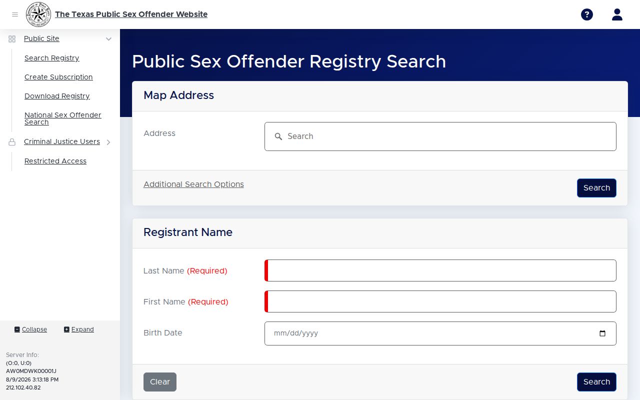 Randall County sex offender search on the Texas DPS registry